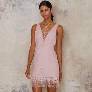 SAYLOR Elana Pink Lace V-Neck Mini Dress With Fringes Size XS